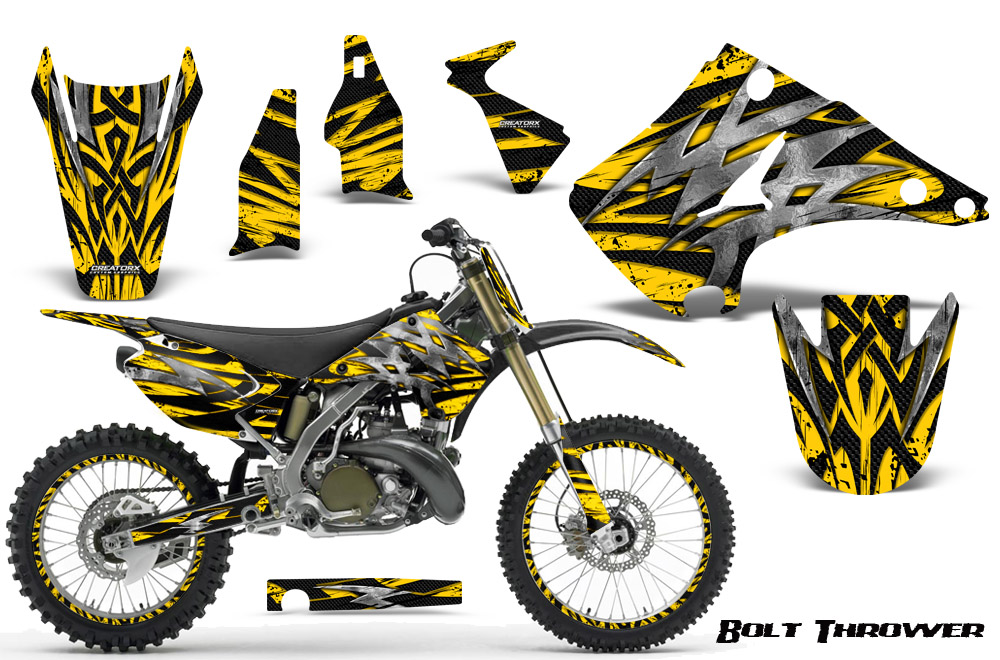 Kawasaki KX125 KX250 03-12 Graphics Kit Bolt Thrower Yellow NP Rims